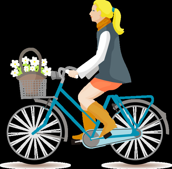 女孩骑自行车插画免抠png透明图层素材