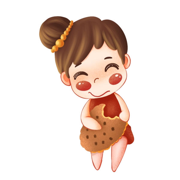 手绘可爱吃饼干的女孩设计