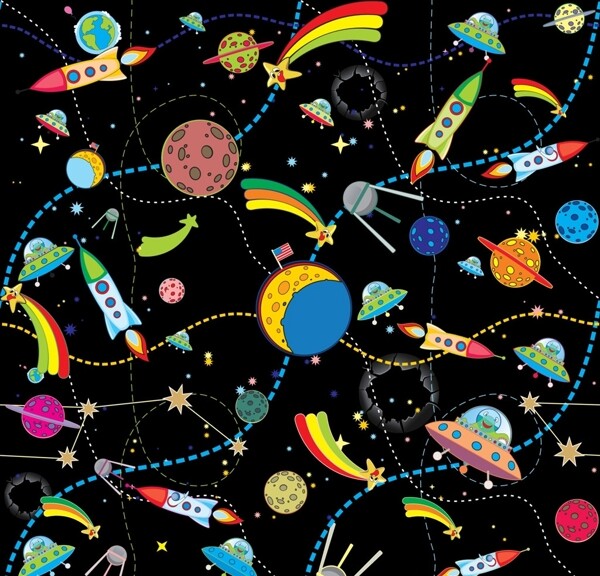 外太空星空火箭飞碟矢量图下载