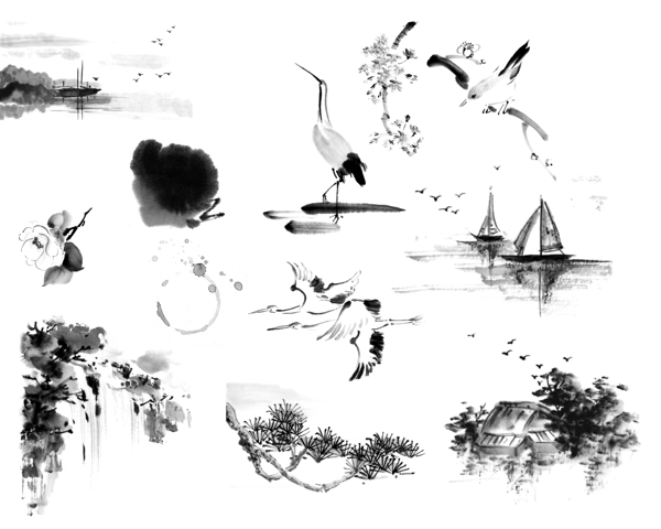 古風(fēng)水墨素材
