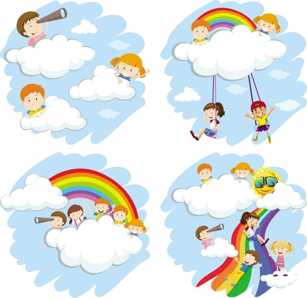 快乐的孩子白云彩虹插图