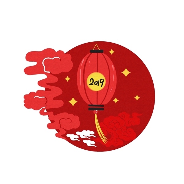 新年喜庆红灯笼祥云扁平