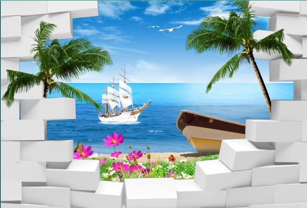 3D海上风景背景墙