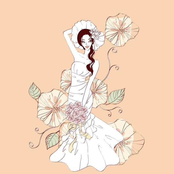 印花矢量圖人物女孩植物花朵免費(fèi)素材