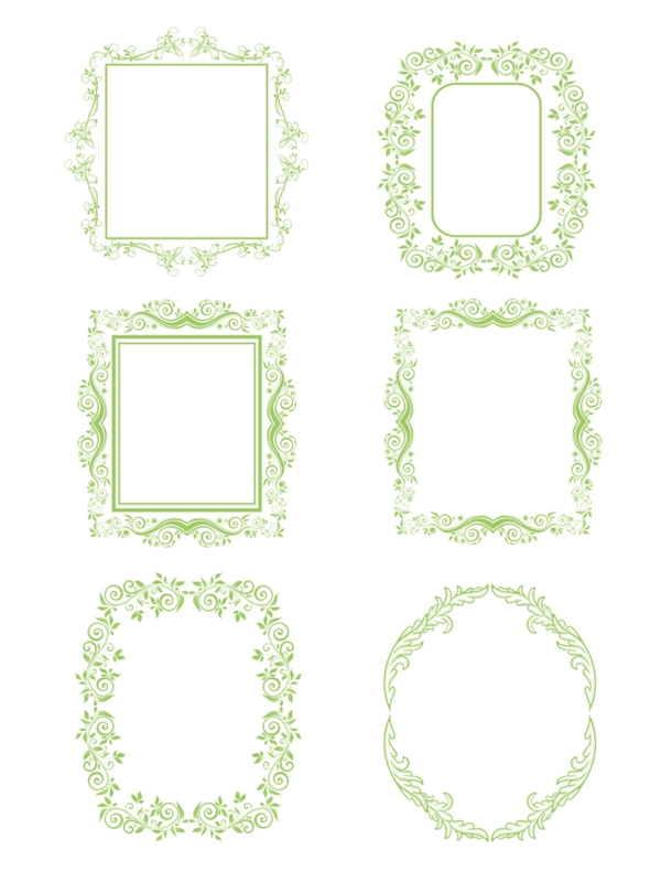 淡雅绿手绘简约花卉花边方框边框图案元素