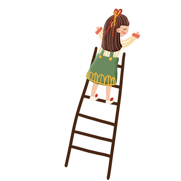 手绘可爱站在梯子上的女孩