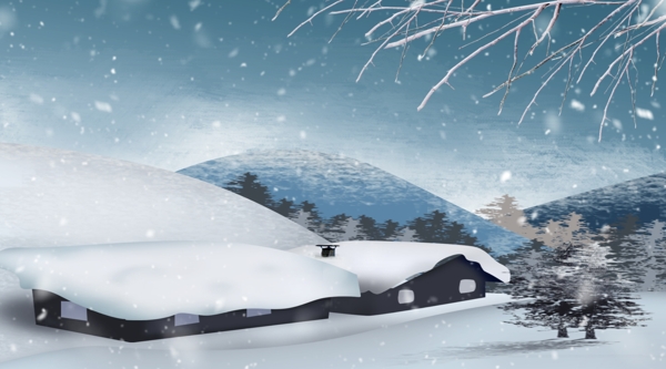 大雪节气浪漫房屋雪景背景