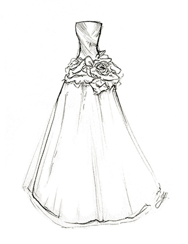 抹胸花朵婚纱裙设计图