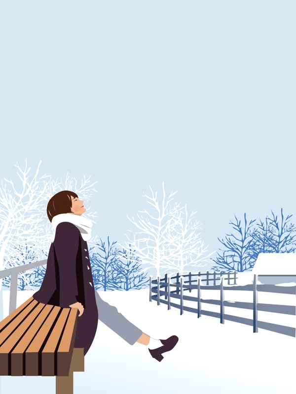 唯美冬季雪地女孩背景