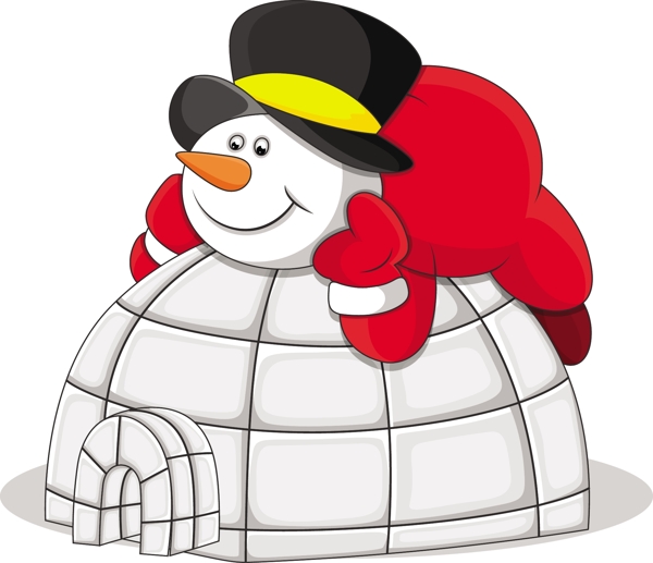 随着圆顶房子圣诞节矢量插画的雪人