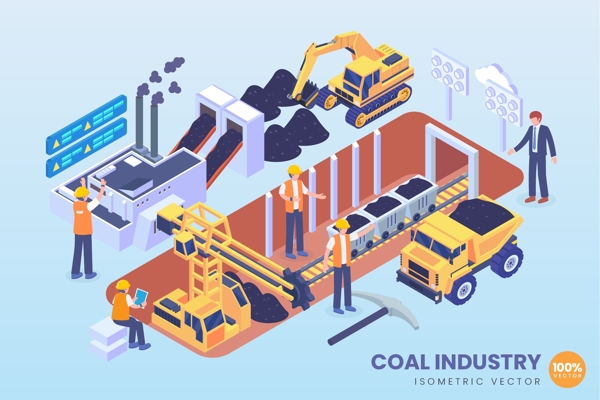 煤炭工业开采场景插画