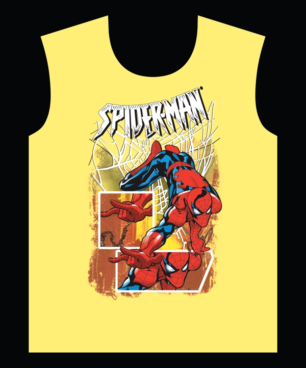 蜘蛛侠漫画风格T恤服装印花图案