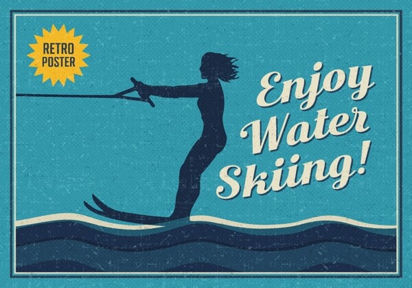 自由享受水上滑雪矢量海报