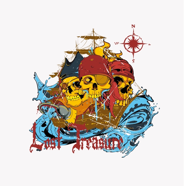 印花矢量圖人物骷髏海賊生活元素免費素材