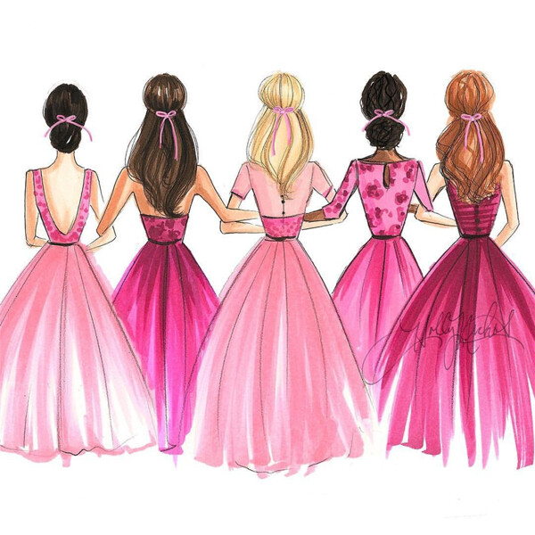5款粉色长裙礼服设计图