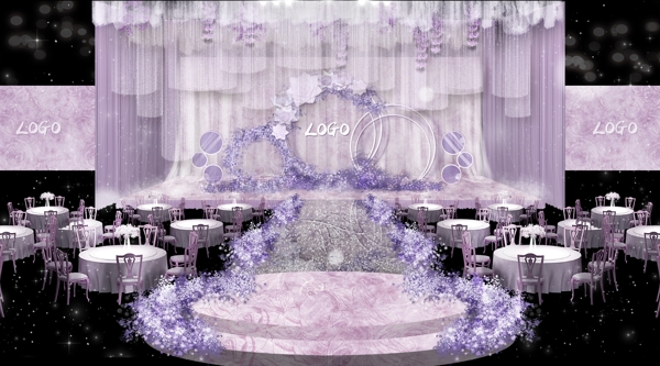 浅紫色西式舞台婚礼效果图