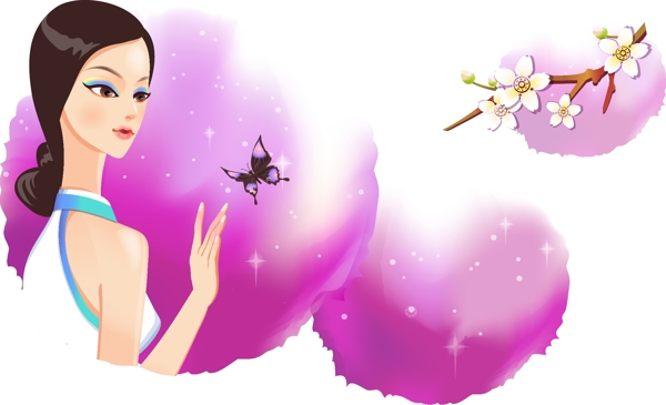 中國古典迷人的美女矢量素材