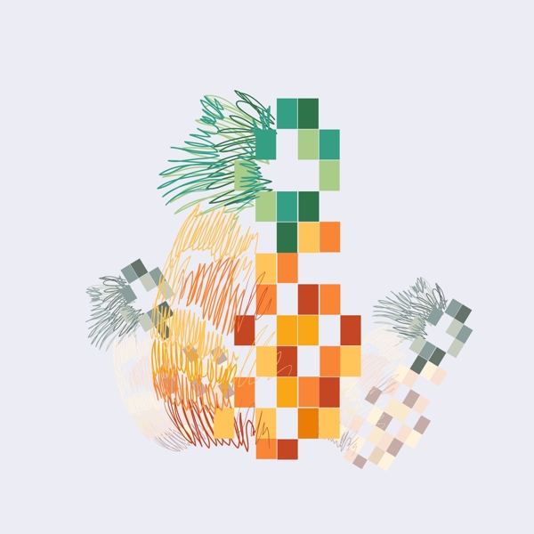 印花矢量圖生活元素菠蘿馬賽克女裝免費素材