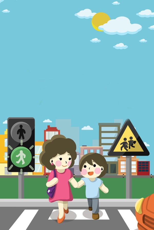 交通安全教育卡通蓝色海报背景