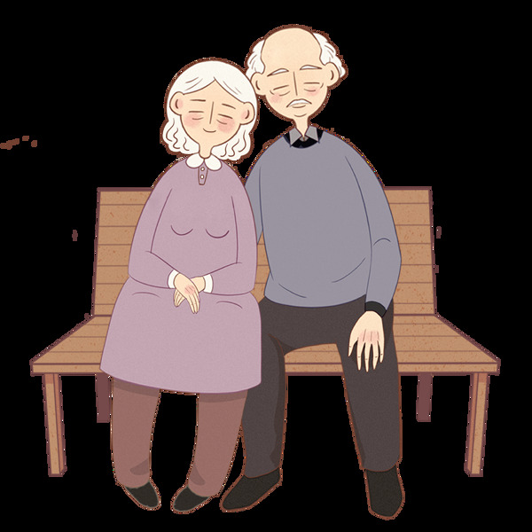 卡通老年人情侣手绘插画