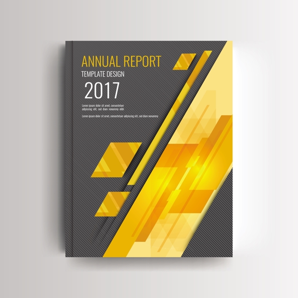 一份现代年度报告封面上有亮黄色抽象形状的模板