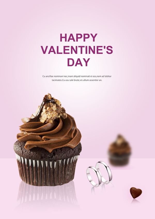 粉色纸杯巧克力蛋糕情人节情人节海报