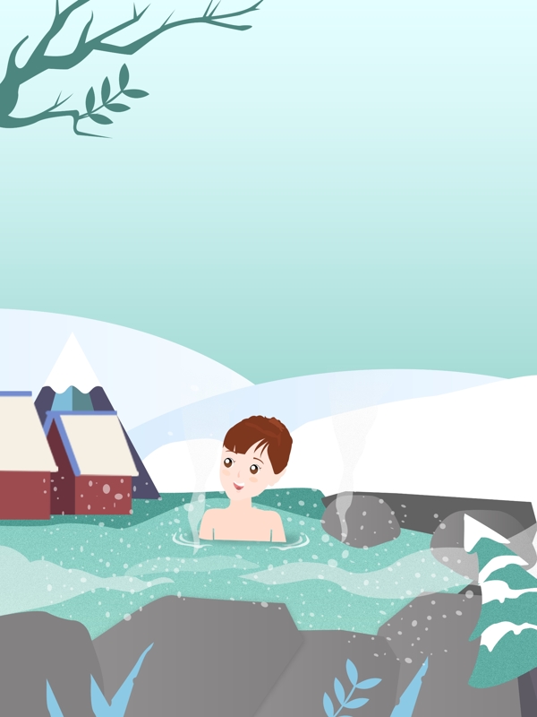 彩绘冬季温泉背景设计