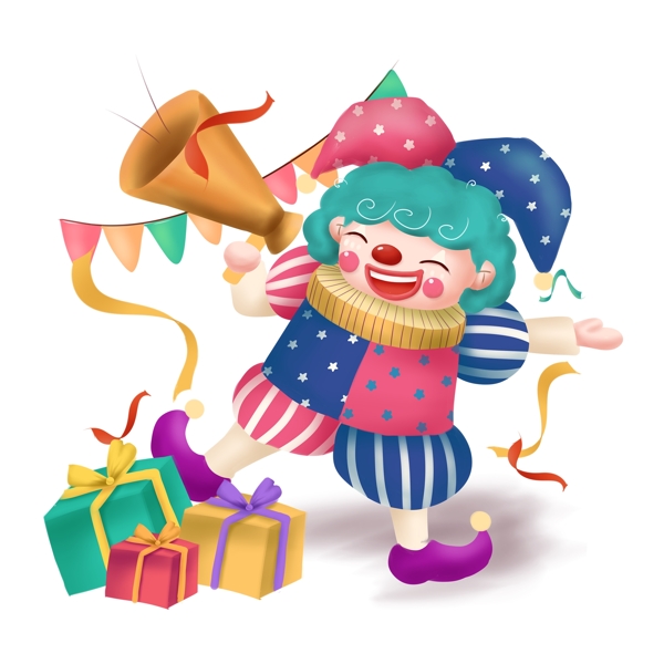 可愛風(fēng)彩色小丑免摳元素