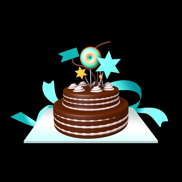 生日蛋糕巧克力彩带棒棒糖免抠素材