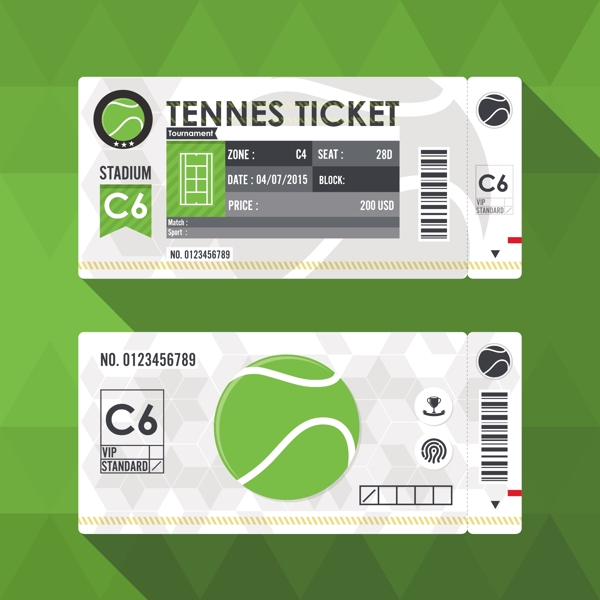 网球比赛门票卡通矢量素材