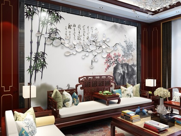 古典效果图模板背景墙样机