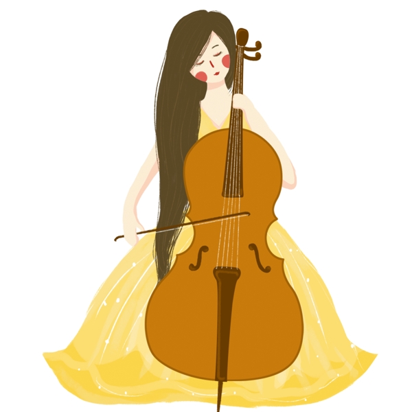 拉大提琴的美丽少女装饰元素