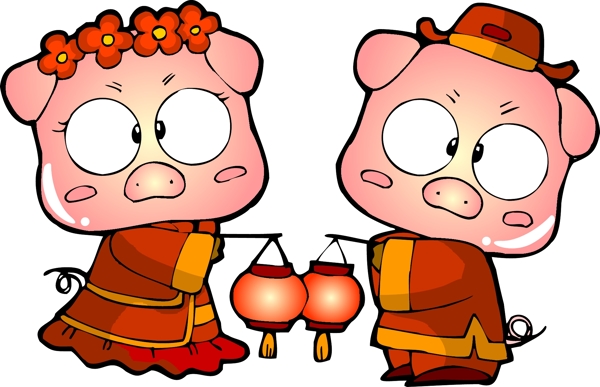 卡通生肖猪年素材可爱节日小猪矢量图21