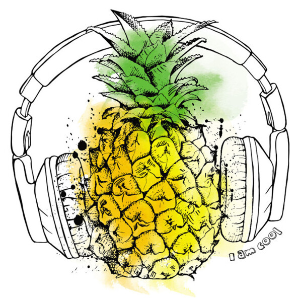 戴耳机的菠萝图片