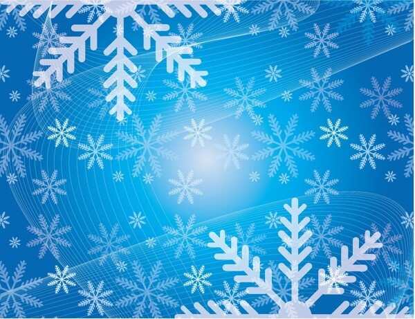 圣诞蓝色矢量背景雪花和流畅的线条