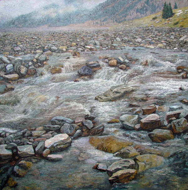 山流油畫圖片