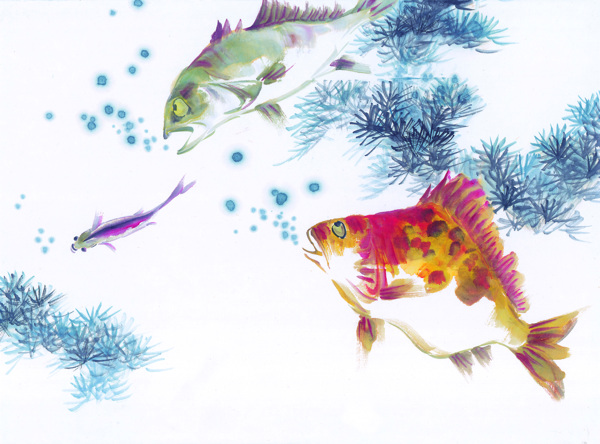 中國(guó)風(fēng)水墨畫魚蔬菜籃子中華藝術(shù)繪畫