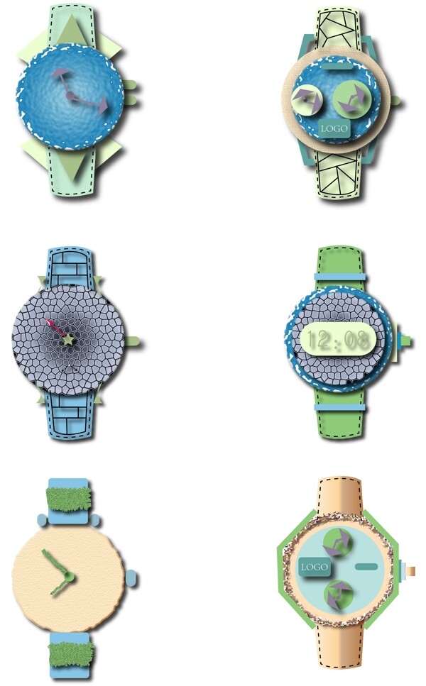 手表钟装饰图案元素卡通可爱风格效果矢量图