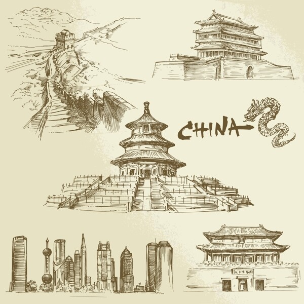 中国著名建筑插画图片