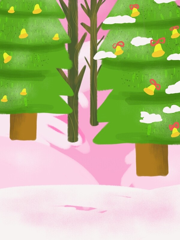 手绘圣诞树粉色背景素材