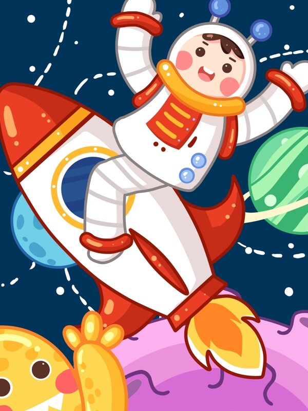 宇宙奇妙之旅之太空人骑火箭遨游宇宙