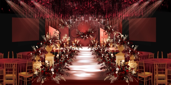 红色西式婚礼效果图图片