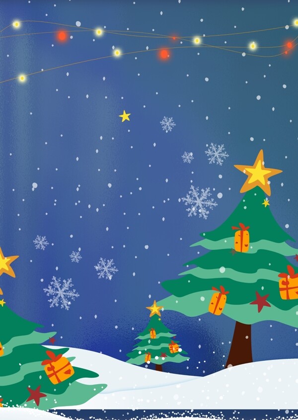 蓝色圣诞主题雪花圣诞树背景素材