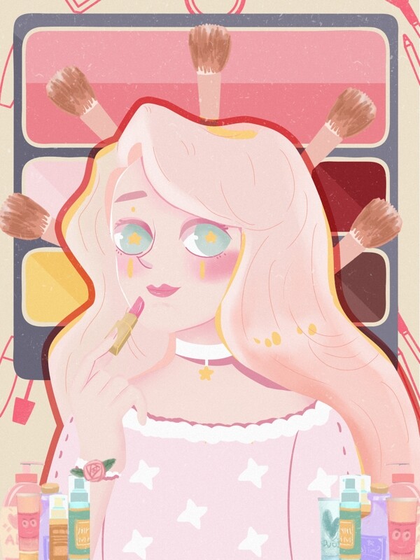 美少女美妆可爱插画