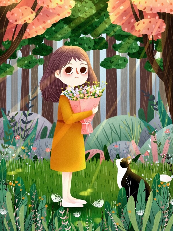 清新唯美女孩青年節(jié)插畫(huà)
