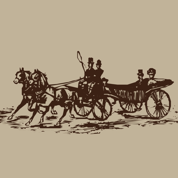 印花矢量圖復(fù)古風(fēng)格交通工具馬車(chē)免費(fèi)素材