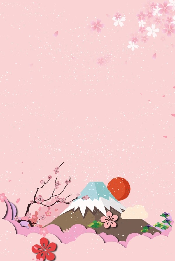 粉色日系富士山背景海报