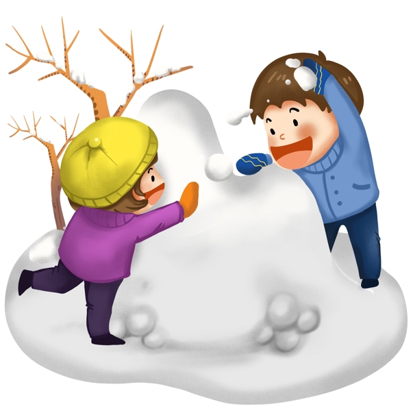 冬季打雪仗卡通兒童