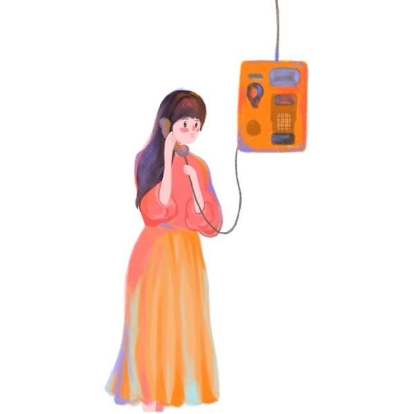 復(fù)古創(chuàng)意正在打電話的女孩手繪設(shè)計(jì)