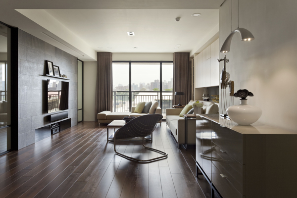 现代简约客厅木制地板室内装修效果图